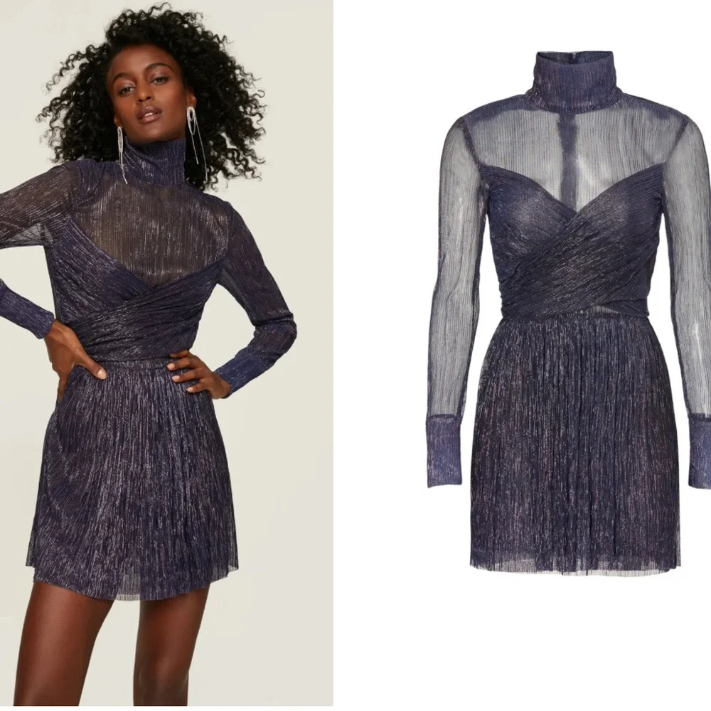 Sabina Musayev Small Adriana Dress Mini Purple Turtleneck Hourglass Long Sleeve - Picture 1 of 7